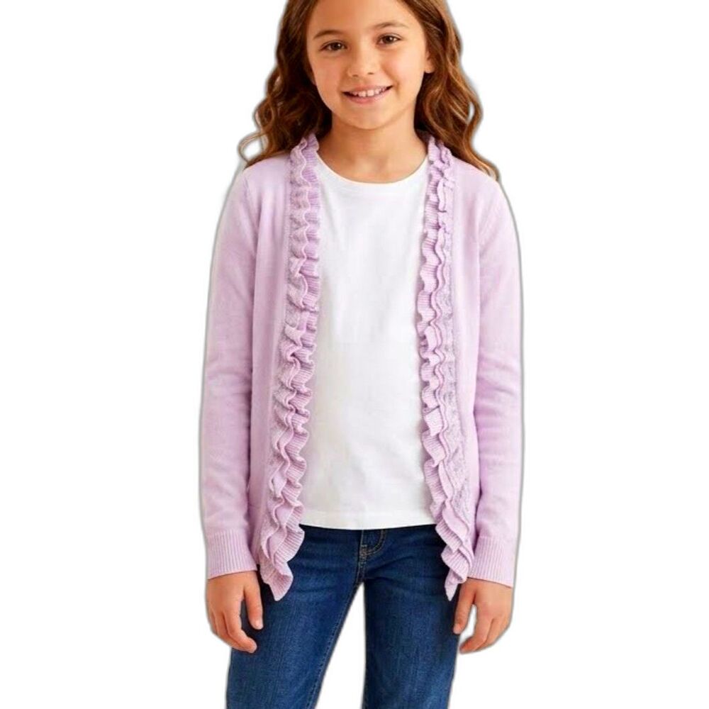 Justice Girls Lavender Purple Ruffle Open Front Cardigan Sweater